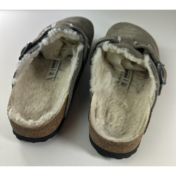 Birkenstock Boston Shearling Suede Clog Slip On Sandals Gray 38 Unisex L7 M5 - Picture 10 of 16